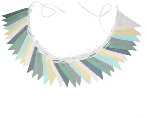 Wimpelkette aus Stoff, 10 m lang x 19 x 15 cm, 36 Flaggen, dreieckig, Baumwollstoff, Wimpelkette für Geburtstag, Hochzeit, Babyparty, Party (grün)