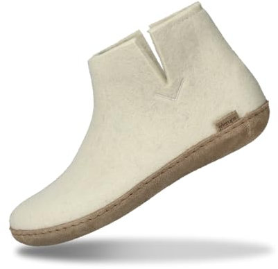 GLERUPS Stiefelpantoffeln Damen und Herren mit Ledersohle (weiß) | Bequeme Slipper-Stiefel für Damen und Herren | Kuschelige Herren und Damen Stiefelpantoffeln