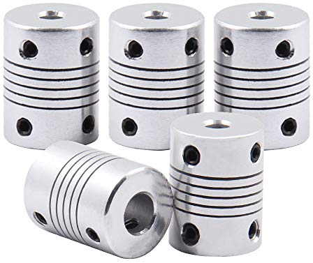 Saipor 5 Stück Flexible Kupplungen (6mm bis 8mm), Aluminiumlegierung Flexible Kupplung Gelenkverbinder Wellenkupplung Kompatibel mit NEMA 17-Schrittmotor, RepRap 3D Drucker oder CNC Maschine