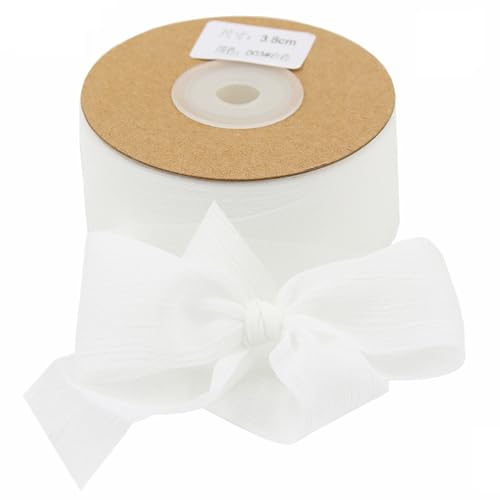 Geschenkband Schleifenband 3.8cmx22.8m Chiffonband Tüllband Weiß Seidenband für Geschenkverpackung Hochzeitseinladungen Blumenarrangement (Weiß)