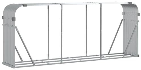 vidaXL Silver Galvanised Steel Log Holder Rack - Weatherproof Firewood Storage Stand for Patio, Garden