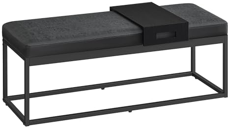 SONGMICS HOME LUIZ Kollektion - Sitzbank, Bank Schlafzimmer, Oberteil wendbar, Schuhbank Bettbank, kleine Ablage abnehmbar, bis 300 kg belastbar, für Wohnzimmer, Flur, tintenschwarz LOM081B01V1