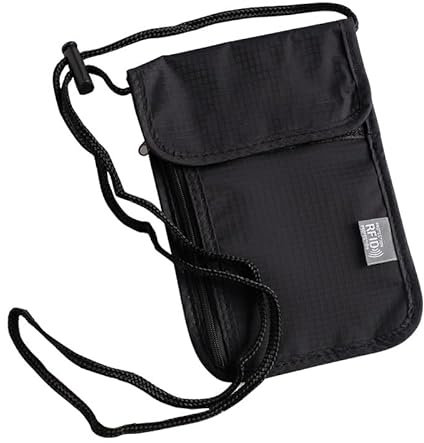 XINTANGXIA Pochette Tour de Cou Voyage Bloqueur RFID Anti–vol Sac de Passeport Poche Poitrine pour Argent Billet Cartes Clés Éléphone Documents (Noir)
