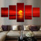 5 teiliges wandbild Poster natürlicher Meereslandschaft bei rotem Sonnenuntergang 5 stück leinwand wandkunst,5 teilig leinwand wanddeko,leinwanddruck 5 teilig bilder wohnzimmer groß,rahmen,100x55cm