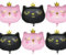 DazzJoy 6 Stück Katzen Folienballon Geburtstag, XXL Luftballon Tiere Ballons Katze, Luftballons Katze Deko Geburtstag Mädchen Junge, Rosa Schwarz Kronen Katzen Helium Ballon für Kindergeburtstag Deko