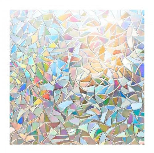 Litinliv 3D Arcoiris Vinilo para Ventana 45x300cm, Lámina autoadhesiva para Ventanas, Translúcido Vinilo para Ventanas, Decorativas Window Film Anti -UV Blackout Privacy para Cocina Oficina Hogar