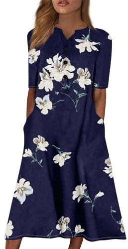 Robe Femme Chic Et Elegant, Robe Femme Longue Tunique Chic Et Elegant De Soiree Robe Ete Femme Terracotta Cocktail Bleu Marine Mariage Vetement Enceinte (1-Foncé Bleu,S)