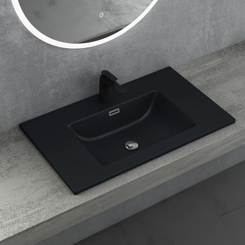 doporro Lavabo Integrale a Incasso Soprapiano 80x48x14 cm Rettangolare in Marmoresina Antracite Opaco, Lavabo Bagno da Appoggio con Foro Rubinetto e Troppopieno Colossum02