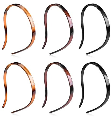 Kabwea Lot de 6 bandeaux à cheveux larges en plastique pour femme (noir, écaille, café)