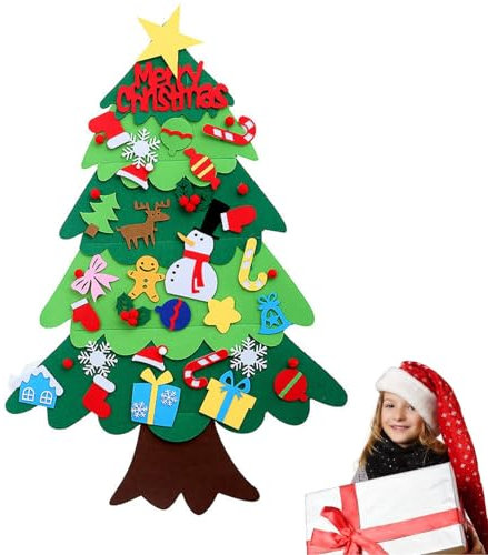 Feltro Albero Natale,Alto Albero Natale Feltro per Bambini,Feltro Fatto A Mano Per Bambini,Albero Di Natale Artificiale,Regali di Natale La Decorazione Della Parete Del Portello Dei Bambini,100 cm