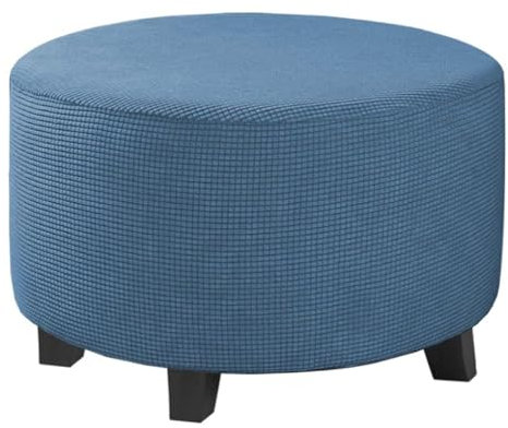 ZJQJRMB Ottomane Schonbezug Rund,Weich Hockerbezug mit elastischem Boden Bezug für Ottomane Abnehmbar Zusammenklappbares sofahusse zum Wohnzimmer-Blue-B||Medium