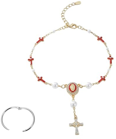 Auto-Rosenkranz für Rückspiegel, Kreuz-Rückspiegel, Auto-Rosenkranz, Perlen, Auto-Medaille und Kreuz-Hängezubehör für Spiegel, Innendekoration, für Damen und Herren, Cross-A, Legierung, Epoxidharz