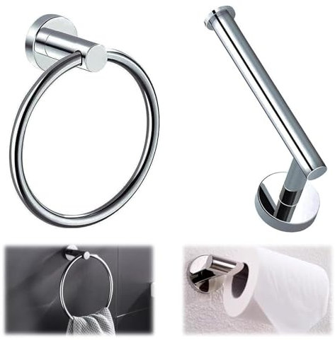 Stainless Steel Toilet Roll & Towel Holder Set – Wall-Mounted Bathroom Storage for Toilet Paper, Towels & Accessories