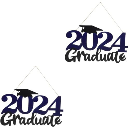 Ciieeo 2 Stück 2024 Abschlussschild-Anhänger wandverkleidung Wand polsterung Abschlussfeier-Prop Abschlussdekoration Wanddeko Abschlussfeier Dekorationen Abschlussfeier liefert Holz Blue
