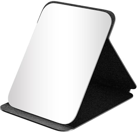Redamancy 21x15cm Reisespiegel Klappbar, Freistehender Tischspiegel, Super HD Schminkspiegel, Kosmetikspiegel mit Schwarz PU-Leder, Standspiegel Klein, Tragbar Klappspiegel, für Zuhause, Reisenutzung