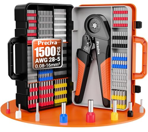 Preciva Pinza Crimpatrice Capicorda 0,25-16 mm² con 1500 ghiere, set di Pinze a Crimpare, regolabili, per l'industria, Pinze a Crimpare per il fai da te