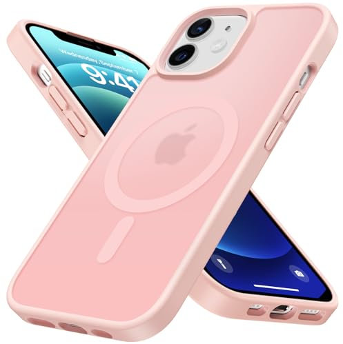 Cover Magnetica per iPhone 12/12 Pro 6,1 Pollici Compatibile con MagSafe, Custodia Traslucida Opaca Bumper Sottile Antiurto Glassata Cellulare Case Anti Impronte, Rosa