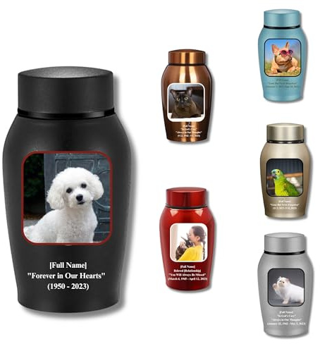 Bethel Urne Funéraire Personnalisée pour Chien et Chat avec Photo et Nom, Urne Commémorative en Acier Titane, Urne Cinéraire pour Cendres d'animaux, Souvenir Personnalisé