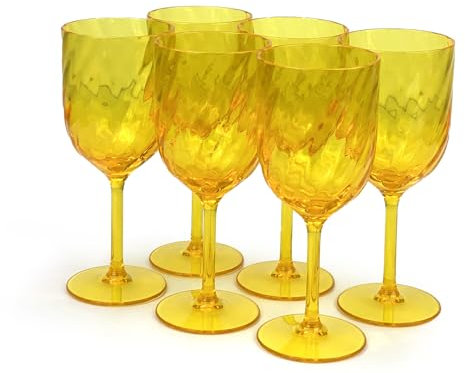 Yalin Lot de 6 verres à vin et à eau empilables incassables en plastique acrylique 445 ml (jaune, 445 ml)