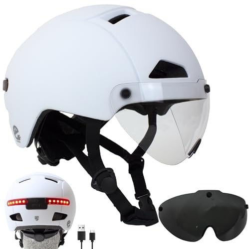 Technosafety Speed Pedelec Helm mit Visier – NTA 8776 – USB Wiederaufladbares Rücklicht – Größe L (58-61 cm) – Helm für Schnorchelrad, Snorscooter, Fatbike – Blau Kennzeichen