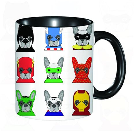 HRRASFAZF Taza divertida de cerámica de 11 onzas,Superhéroes, Bulldog Superhéroes Divertidos cachorros de dibujos animado,Tazas Originales de Desayuno - Graciosos Ideas para Regalos - Cerámica 330 ml