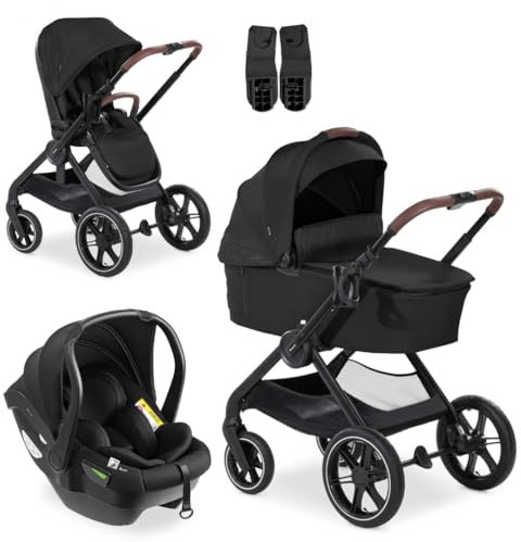 hauck 3in1 Kinderwagen Set Walk n Care Air mit Drive N Care Babyschale - Kombikinderwagen mit Federung und höhenverstellbarem Sitz - Black