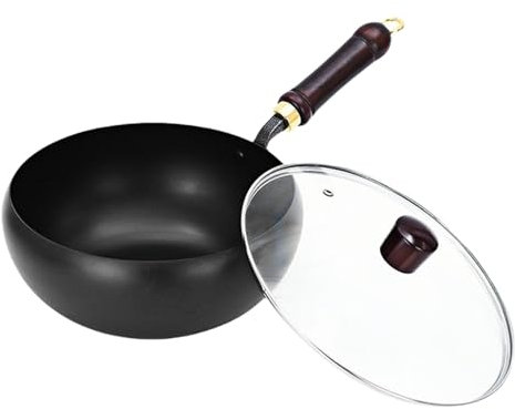 zoocco Suntup Iron Pan, Uncoated Iron Pan, 9.45‑Inch with Lid, Durable High‑Purity Irons Frying Pans for Gas, Induction & Electric Cooktops for Women, Elderly (Polished A)