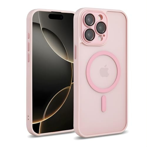 MANGAL Premium Magnetische Schutzhülle für iPhone 15 Pro – Stoßfestes Smartphone Case mit Kameraglas-Schutz & MagSafe-Kompatibilität (Rosa, Matt)