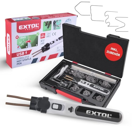 Extol Premium Kunststoff Schweißgerät mit Akku I kabelloser Schweißstift für Risse oder zum Verstärken und Schweißen von Kunststoff I Verbinder-Stift inklusive Zubehör I über USB-C aufladbar