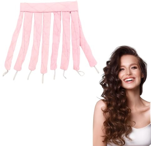 Heatless Hair Curler, Pink No Heat Hair Curler Headband with Adjustable Straps, Can Be Worn All Night Long, Suitable for Women and Girls to Create Wavy Curls