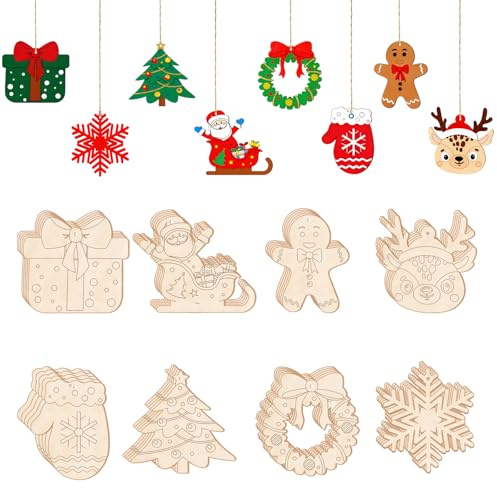40PCS Wooden Christmas for Crafts,DIY Christmas Crafts Tree Decorations | 8 Styles Unfinished Wood DIY Ornaments, Xmas Arts and Crafts for Kids & Adults DIY Painting Activities for Home School Party
