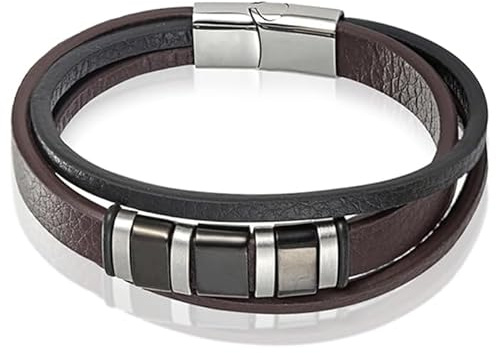 Mendes Herren Armband Multi Leder Edelstahl Braun Schwarz-21cm