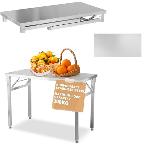 ACXIN Edelstahl Klapptisch S, Klappbarer Arbeitstisch, Belastbar bis 300 kg, Küchentisch Serviertisch, Hygienisch & Robust, Mobil für Gastronomie, Catering, Werkstatt, Outdoor (L100 x B60 x H85 cm)
