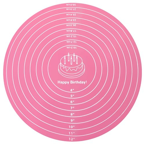 Molain Silicone Baking Mat, 30cm Round Pastry Mat with Measurements Anti Slip Dessert Mats for Cake, Turntable Stand, Pastry, Non-Stick and Heat Resistant