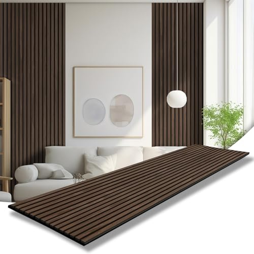 AKK-STAR Akustikpaneele Holz 2Pack (4 Stück) 240x60cm 5,76m² Wandpaneele in Holzoptik für Schallschutz & Dekoration | 3D Wandpaneele für Wohnzimmer, Homeoffice | Zur Wandmontage (Schwarznuss 11#)