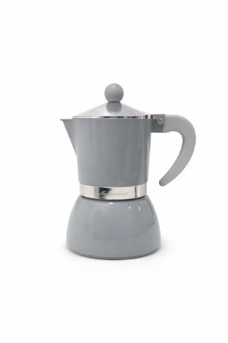 Today Home Caffettiera Moka per Induzione, 3 Tazze, Alluminio, con Manico Ergonomico, Colore Grigio Lucido, Design Elegante