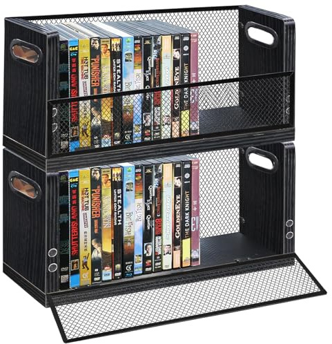 PUTNATRUE DVD-Aufbewahrungsregal, stapelbar, für 56 DVDs oder 64 Blu-ray-Hüllen, Regal mit magnetischer Tür für Videospiele und CDs, VHS-Bänder