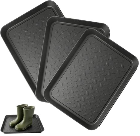 Luckwaii Boot Tray Shoe Drip Trays 3 Pcs with Raised Edges 35 x 27.5 x 3 cm | Black Plastic Tray Non Slip Washable Multipurpose Plant Rack Mat Pet Water Food Bowl for Home Garden Wellies Tools Storage