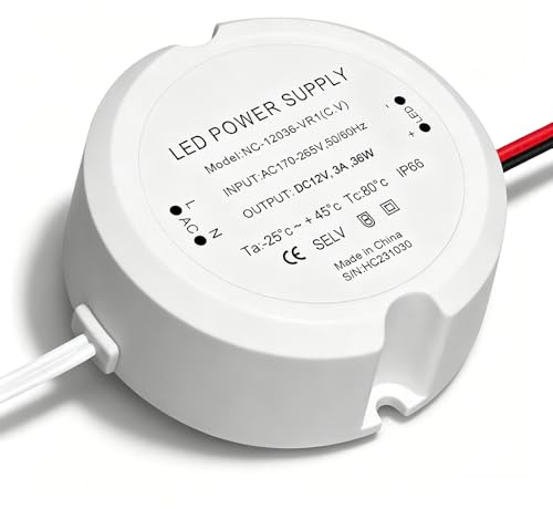 LED Trafo 12V 36W, Afenau IP66 Trafo 230V auf 12V LED, Mini Rund LED Netzteil 12V 3A, Kein Rauschen LED transformator 12v für Unterputz Dosen