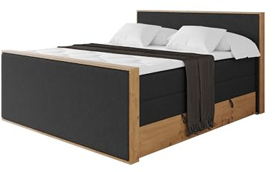 ALTDECOR Boxspringbett mit Matratze und Lattenrost, Topper, Fußteil,Polsterbett mit Bettkasten, Bett mit Stauraum H3- und H4- Matratze, Doppelbett, Springboxbett - LOLLI9-Z King Schwarz 180x200