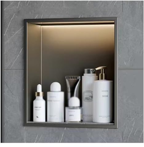 WOTZOV Niche de Douche Murale avec éclairage LED - Niche de Douche encastrée en Acier Inoxydable, sans carrelage, idéale pour la Salle de Bain et la Cuisine,Grey 32x32x12.5cm