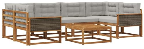 vidaXL Outdoor-Sofagarnitur mit Kissen 7 pcs Natur und Hellgrau, Moderner Gartensofa, Outdoor-Sitzgruppe für Patio-Relax, Lounge-Set aus Akazie, ideal für Pool und Garten