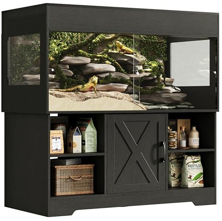 Herture Großes Terrarium mit Unterschrank 450 L, 120 x 60 x 60 cm | Reptilienvivarium Holz, Terrarienschrank mit Schiebetüren, integrierter Steckdose & Stauraum für Reptilien, EPX01RTB