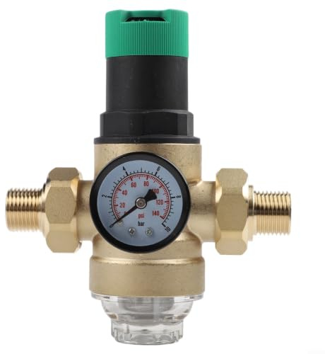 Riduttore di pressione dell'acqua da 1/2 e 3/4 pollici con manometro, valvola di regolazione della pressione in ottone per sistemi di irrigazione da giardino (1/2/DN15)