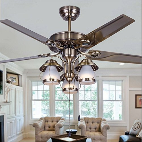 HEYUN& European-Style Green Bronze Iron Leaf Fan Chandelier Antique Iron with Fan Chandelier Retro Restaurant Living Room Fan Lights 48-inch [Energy Class A++]