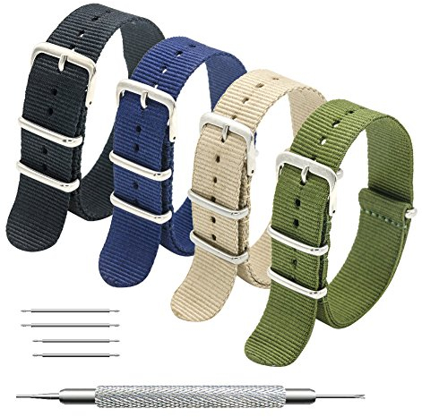 MEGALITH Uhrenarmband Packung mit 4 Nylon Strap 18mm 20mm 22mm Ballistic Nylon Uhr Armband Zulu Uhrband mit Edelstahl Schnalle