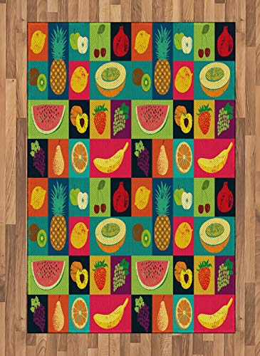 ABAKUHAUS Retro Teppich, Pop Art Grunge Früchte, Deko-Teppich Digitaldruck, Färben mit langfristigen Halt, 120 x 180 cm, Mehrfarbig