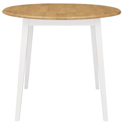 Hallowood Furniture Ledbury Drop Leaf Solid Round Table in Oak Finish Top | Small Foldable Brown Kitchen Table with White Painted Frame Space-Saving Dining Solution for Homes, Apartments and Cafes