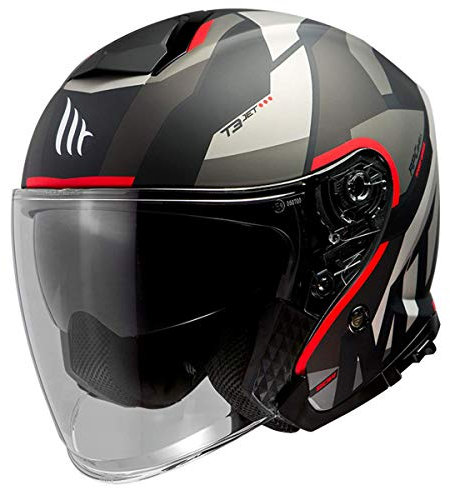 MT Helmets MT Helm Thunder III Jet matt schwarz/rot Größe M | Helder vizier | Jethelme | Druckknopf | Glasfaser | geeignet für Mofa, Moped, Motorrad, Roller