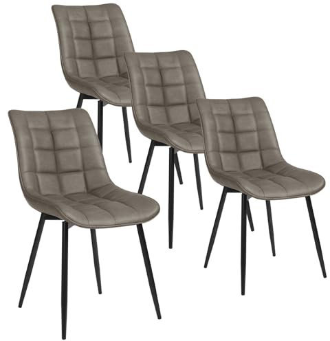 WOLTU Esszimmerstühle 4er Set Küchenstuhl Polsterstuhl Wohnzimmerstuhl Sessel mit Rückenlehne, Sitzfläche aus Kunstleder, Metallbeine, Antiklederoptik, Dunkelgrau BH207dgr-4